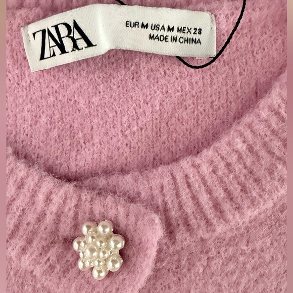 Zara Pink Knit Cardigan Jewel Pearl Buttons Size M - Picture 4 of 9